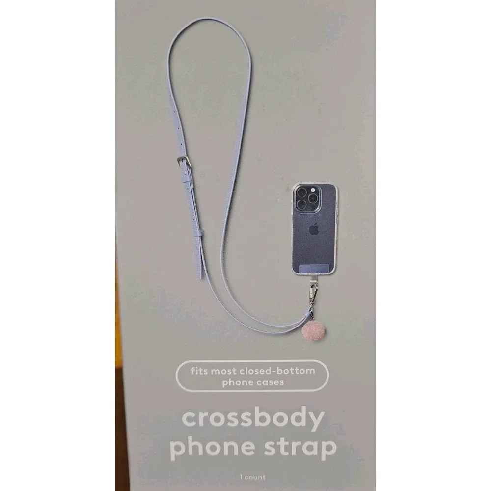 Heyday Crossbody Phone Strap Blue Purple With Lilac Pom Pom Adjustable 46